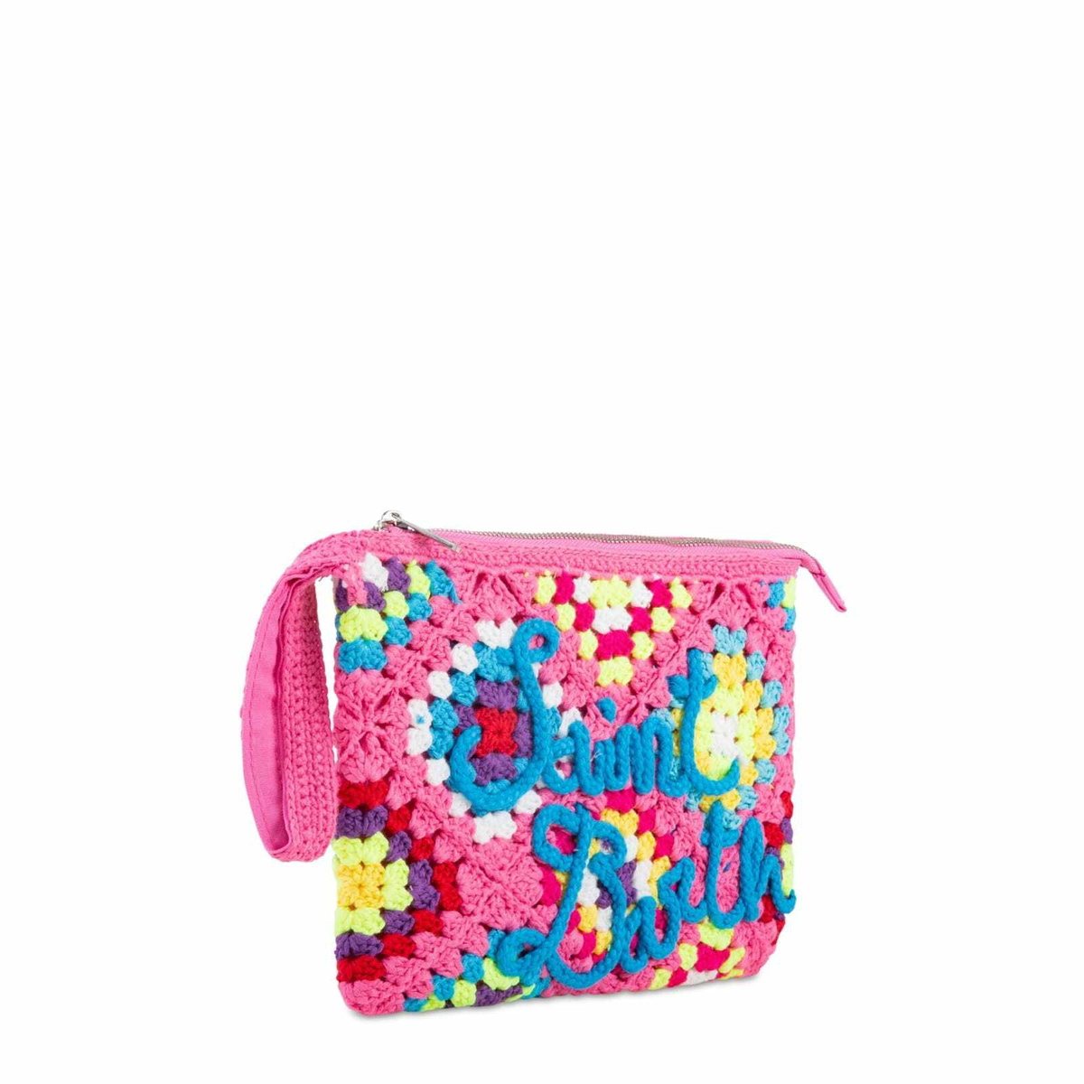 MC2 Saint Barth Parisienne Pink Crochet Pouch Bag With Saint Barth Embroidery