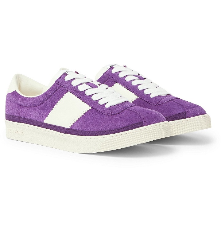 Photo: TOM FORD - Bannister Leather-Trimmed Suede Sneakers - Purple