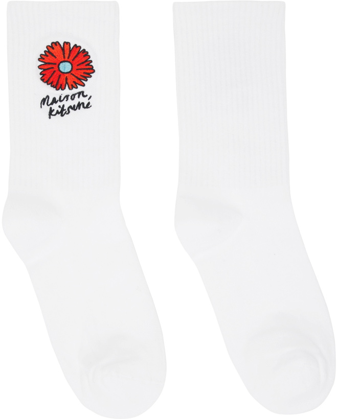 Photo: Maison Kitsuné White Floating Flower Sporty Socks