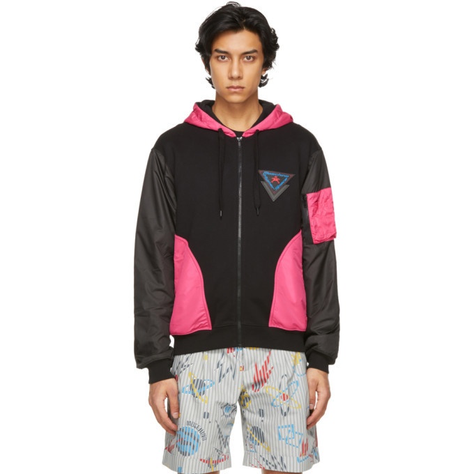 Photo: Moschino Black and Pink Hyperspace Zip-Up Hoodie