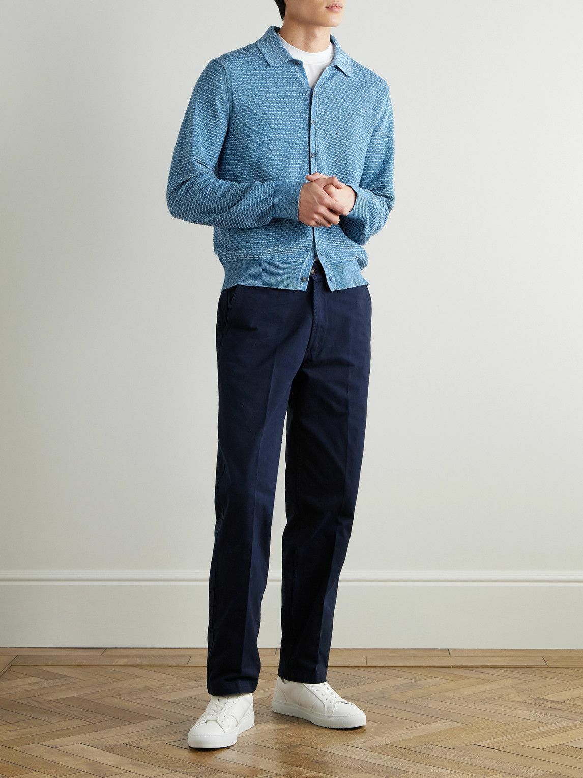 Paul Smith - Waffle-Knit Cotton and Linen-Blend Cardigan - Blue