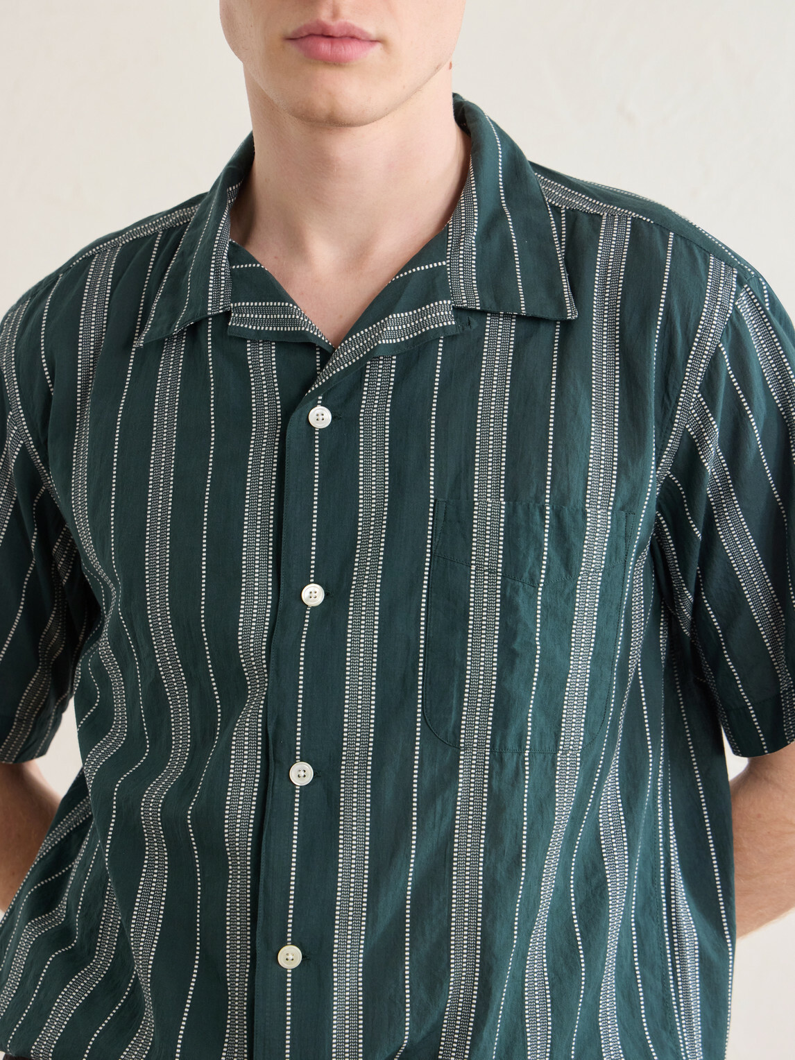 Hartford - New Palmito MC Camp-Collar Striped Cotton Shirt - Green