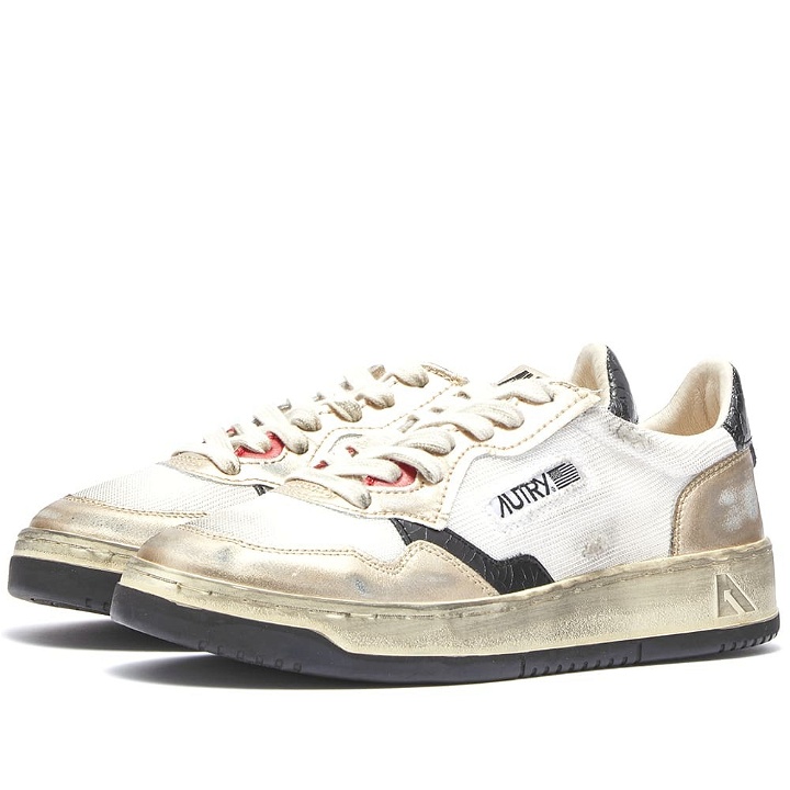 Photo: Autry Men's Mesh & Suede Super Vintage Low Sneakers in White/Gold