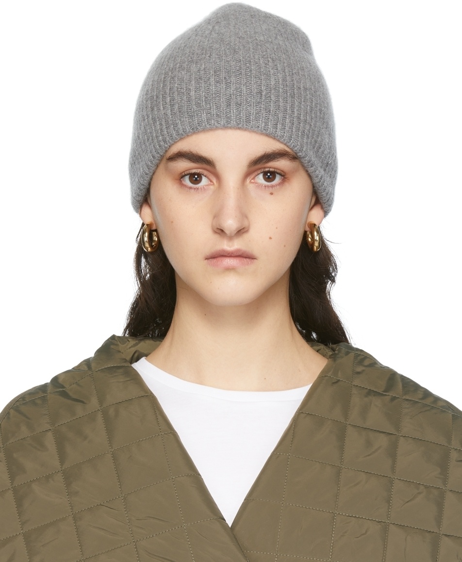 TOTEME Grey Cashmere Ribbed Beanie Toteme