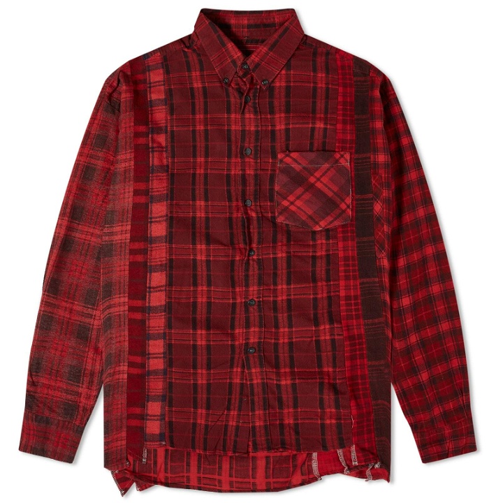 Photo: Needles Men's 7 Cuts Wide Over Dyed Flannel Shirt in Red
