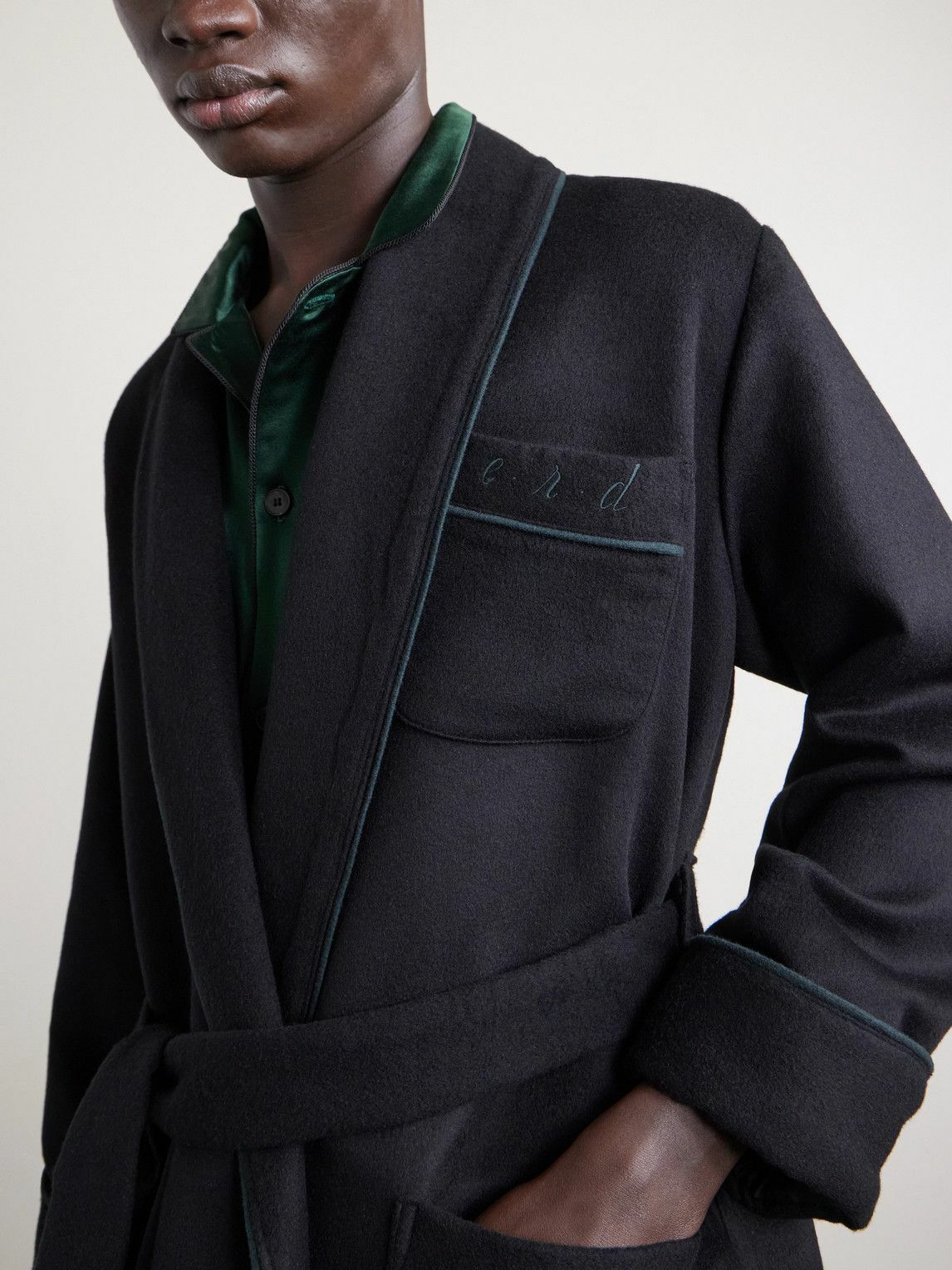 Enfants Riches Déprimés - Logo-Embroidered Belted Wool and Cashmere-Blend Robe - Black