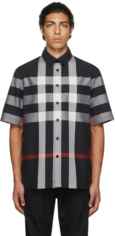 Photo: Burberry Black Cotton Check Short Sleeve Shirt