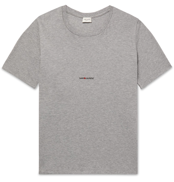 Photo: SAINT LAURENT - Slim-Fit Logo-Print Cotton-Jersey T-Shirt - Gray