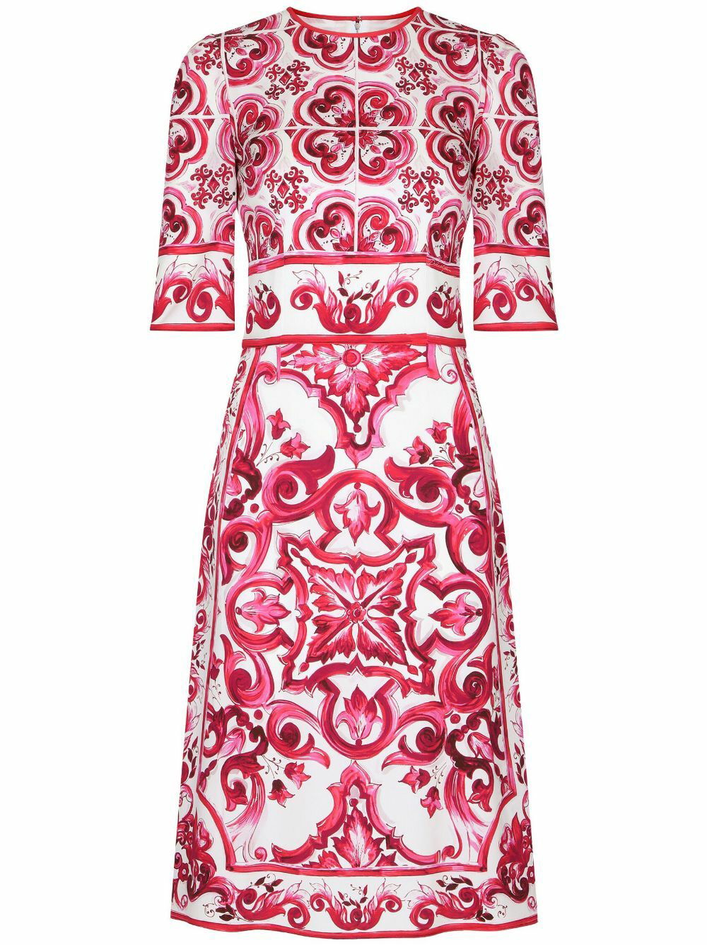 White Majolica-print silk-blend charmeuse midi dress, Dolce & Gabbana