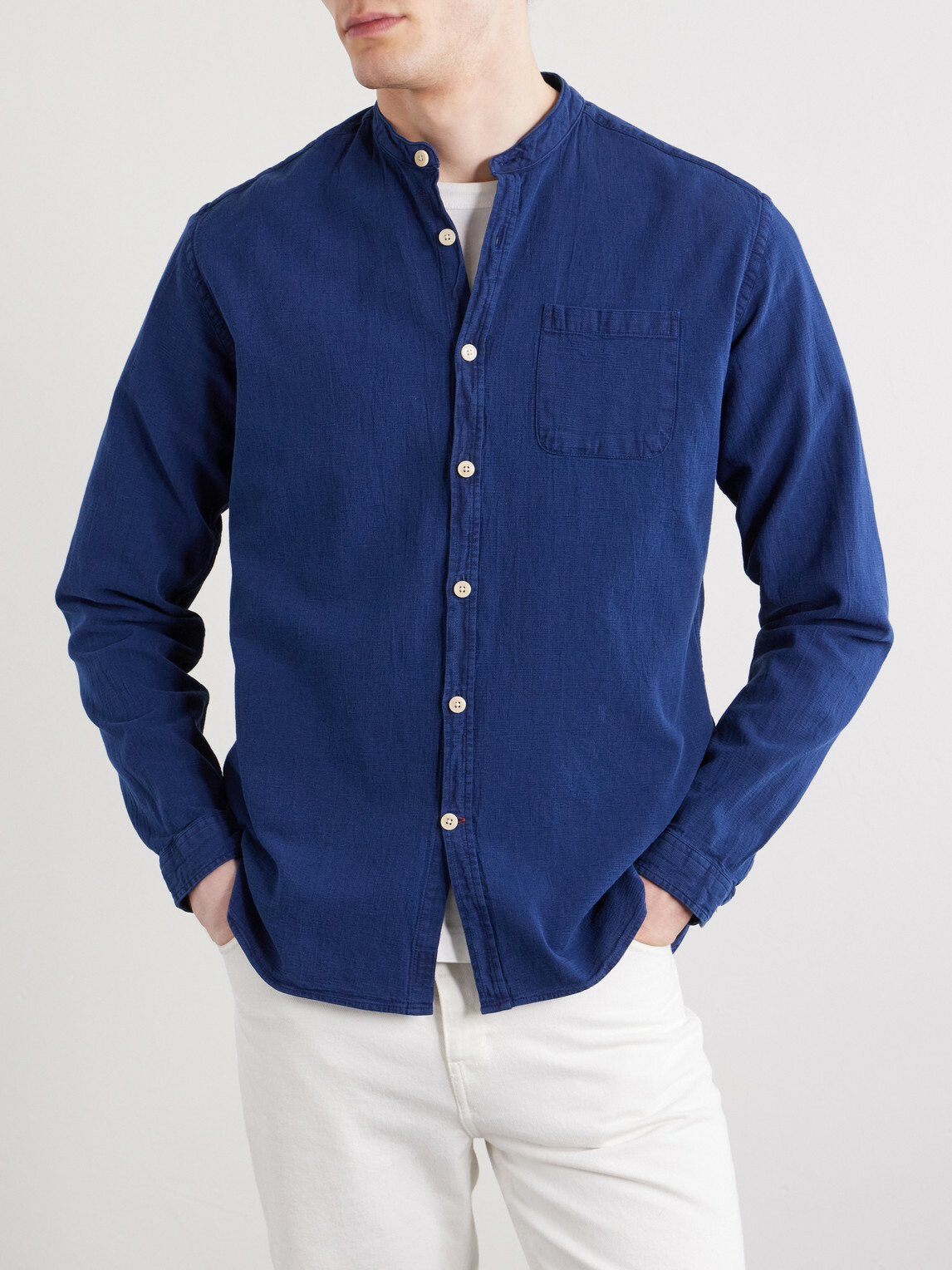 Oliver Spencer - Kildale Grandad-Collar Cotton Shirt - Blue
