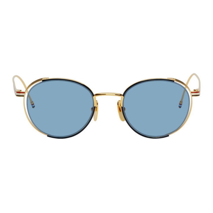 Photo: Thom Browne Gold and Navy TB-106 Sunglasses