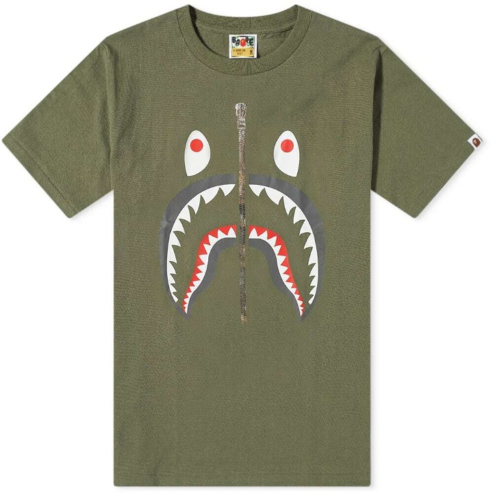 Photo: A Bathing Ape Men's Shark T-Shirt in Olive Drab