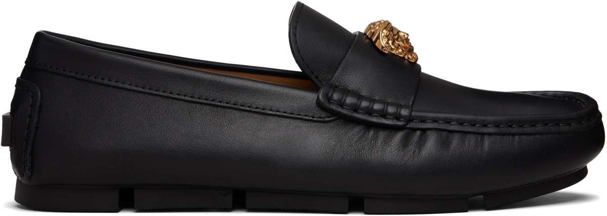 Versace Black 'La Medusa' Leather Driver Loafers