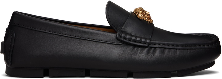 Photo: Versace Black 'La Medusa' Leather Driver Loafers