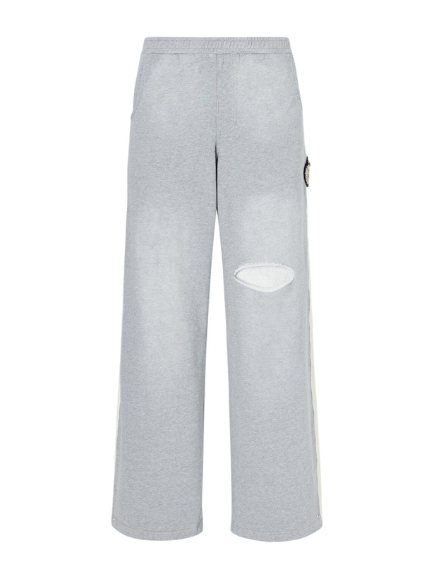 Photo: 424 - Wide-Leg Distressed Cotton-Jersey Sweatpants - Gray
