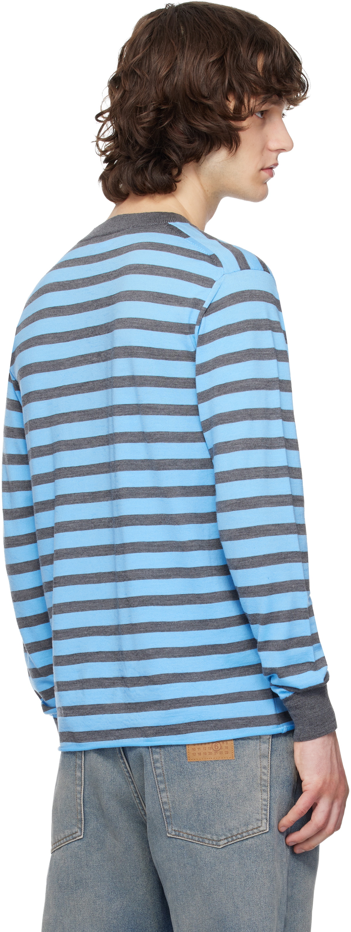 Junya Watanabe Blue & Gray Worsted Wool Jersey Stripe Sweater