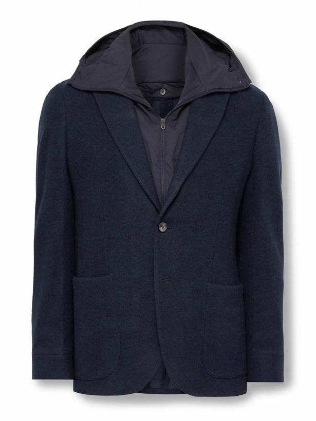Photo: SEASE - Panelled Virgin Wool-Blend and Nylon-Blend Hooded Blazer - Blue