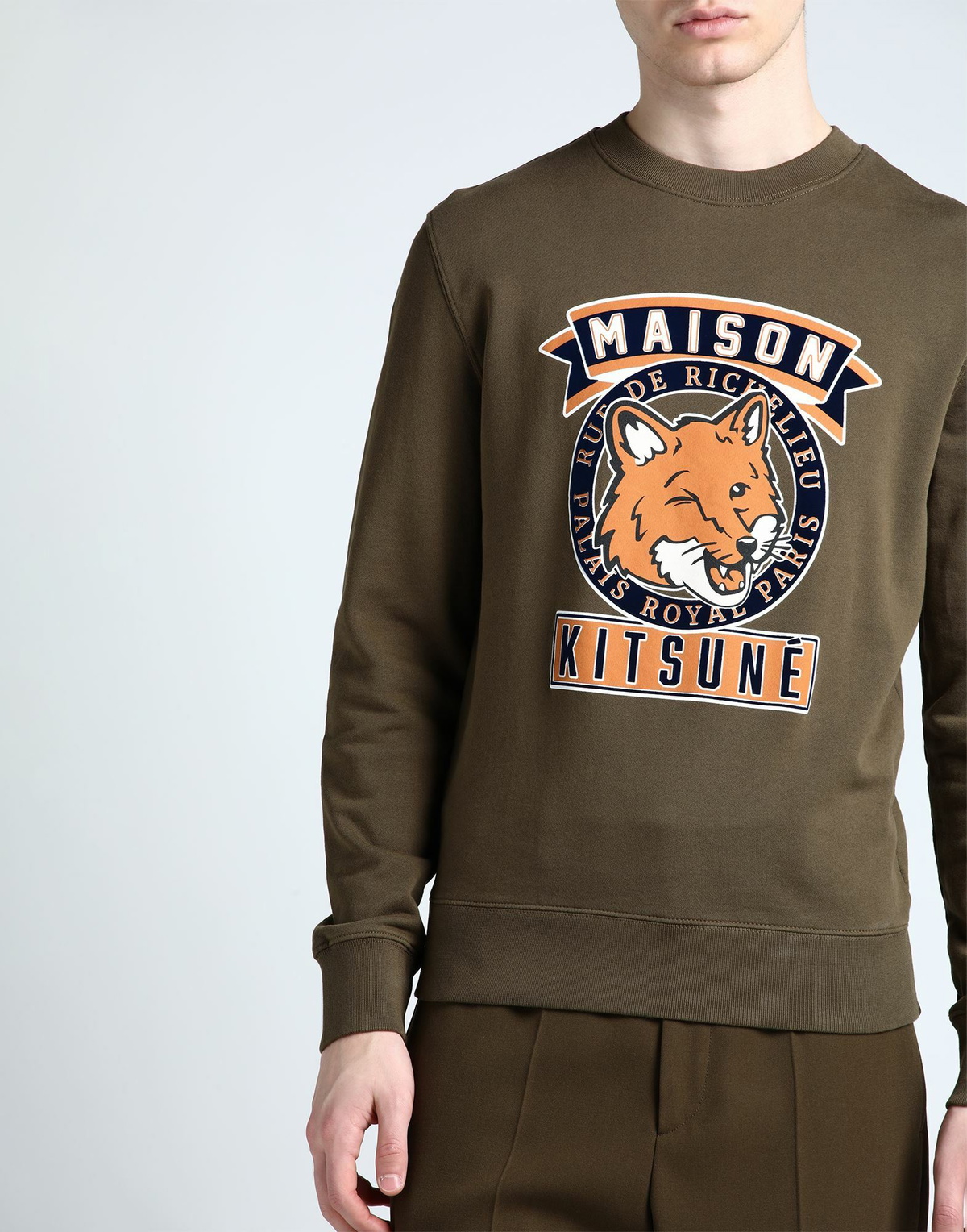 Maison Kitsuné Mens Sweatshirt Military in Green