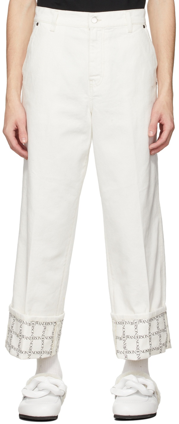 JW Anderson Off-White Wide-Leg Logo Grid Cuff Jeans JW Anderson