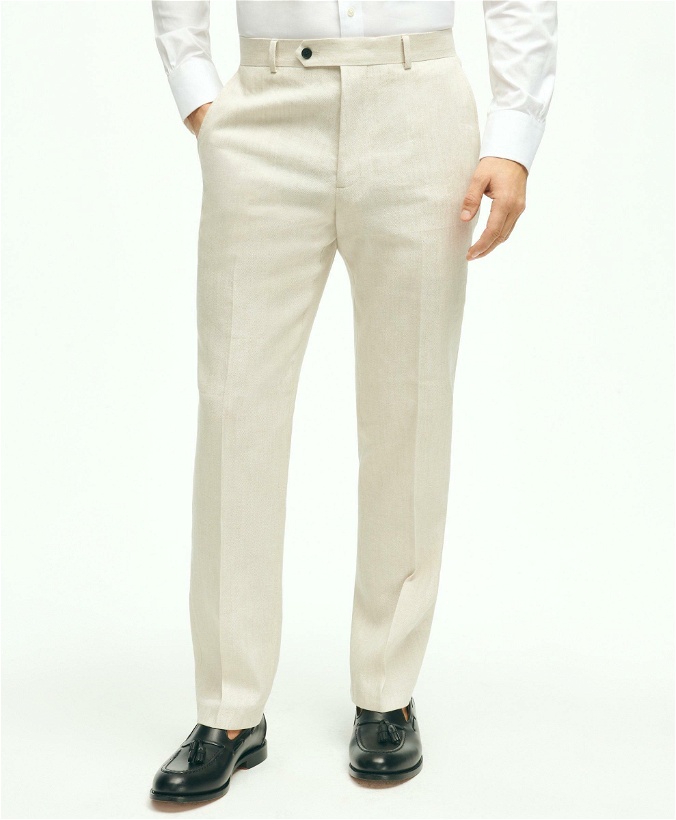 Photo: Brooks Brothers Men's Regent Fit Linen Cotton Herringbone Suit Pants | Beige