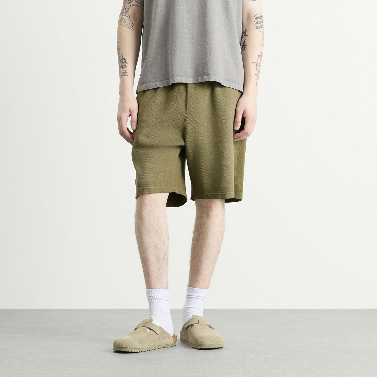Les Tien Men's Pique Cotton Rider Short in Military Ice