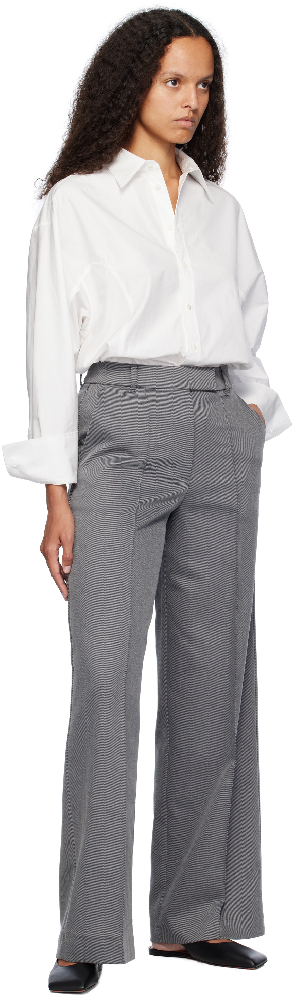 REMAIN Birger Christensen Gray Striped Twill Trousers
