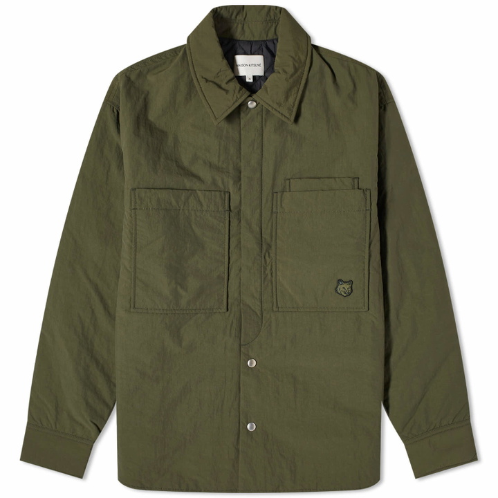 Photo: Maison Kitsuné Tonal Fox Padded Overshirt in Military Green