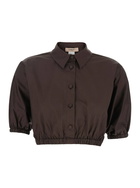 TwinSet Brown Top With Classic Collar And Logo Plaque Detail On The Rear In Cotton Woman