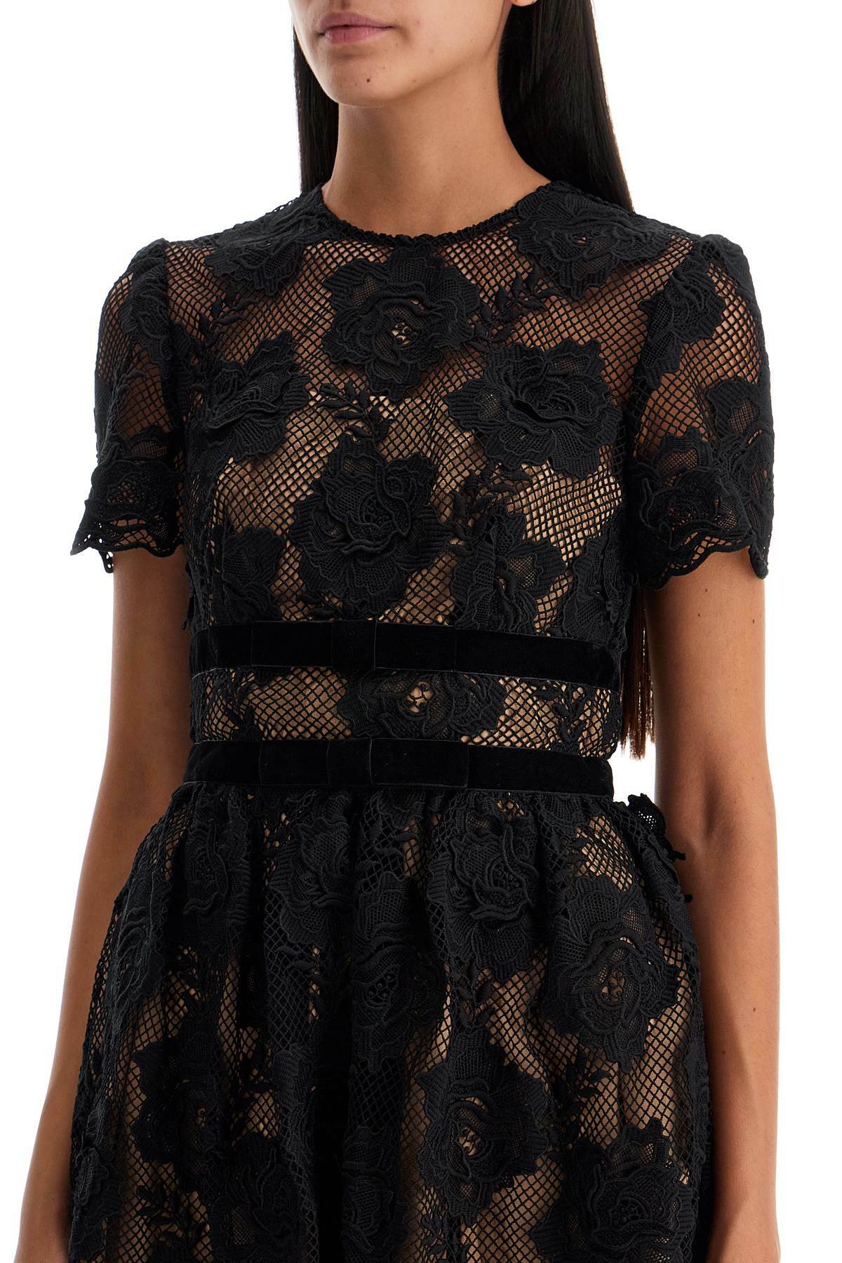 SELF PORTRAIT midi lace dress with bows Black Self-Portrait