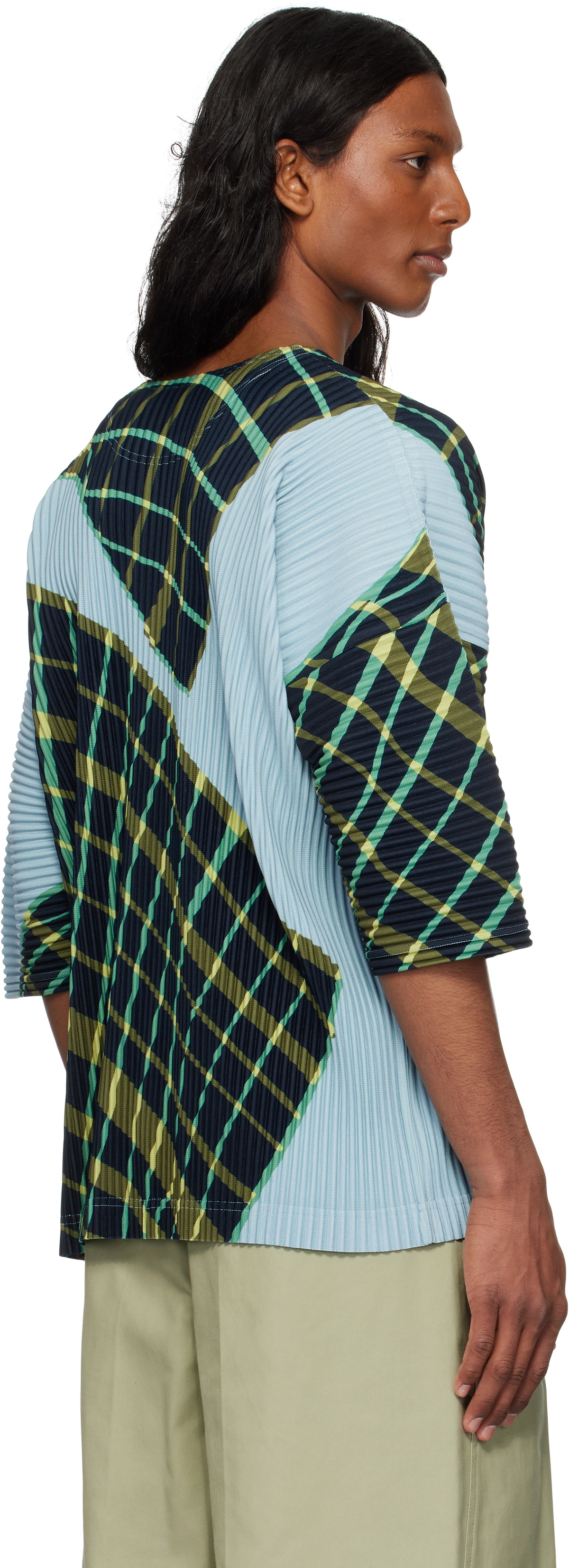 HOMME PLISSÉ ISSEY MIYAKE Blue & Green Windswept Plaid T-shirt