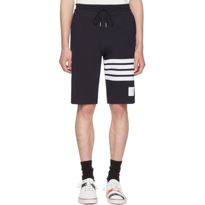 Photo: Thom Browne Navy Classic Four Bar Lounge Shorts
