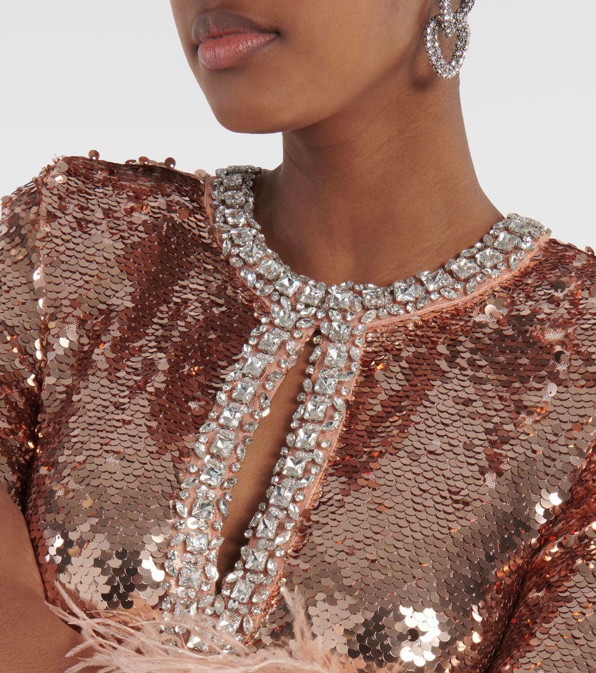 Self-Portrait Sequined feather-trimmed gown Self-Portrait