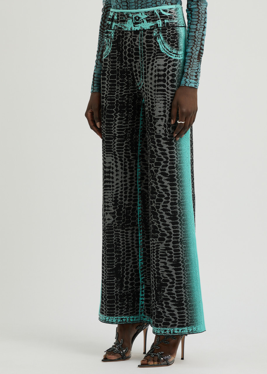 PH5 Zahra Printed Wide-leg Knitted Trousers Black