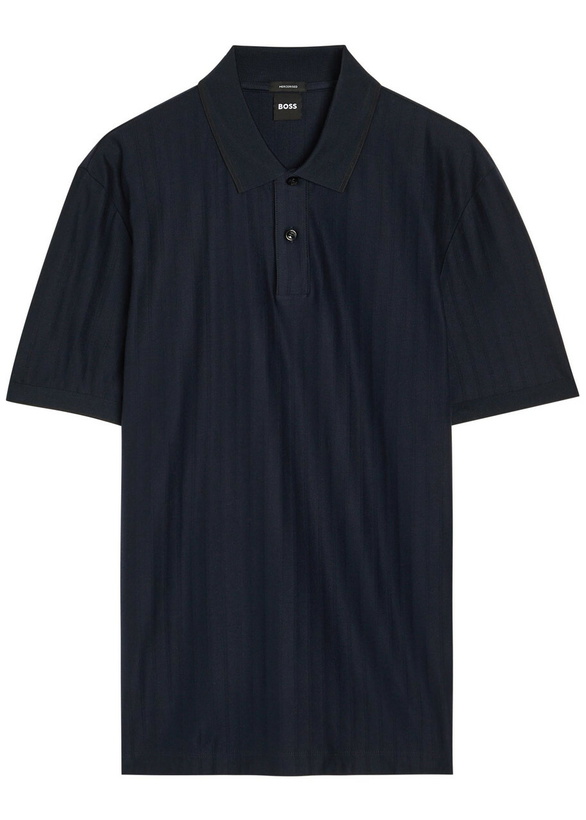 Photo: Boss Parley Striped-knit Cotton Polo Shirt Dark Blue
