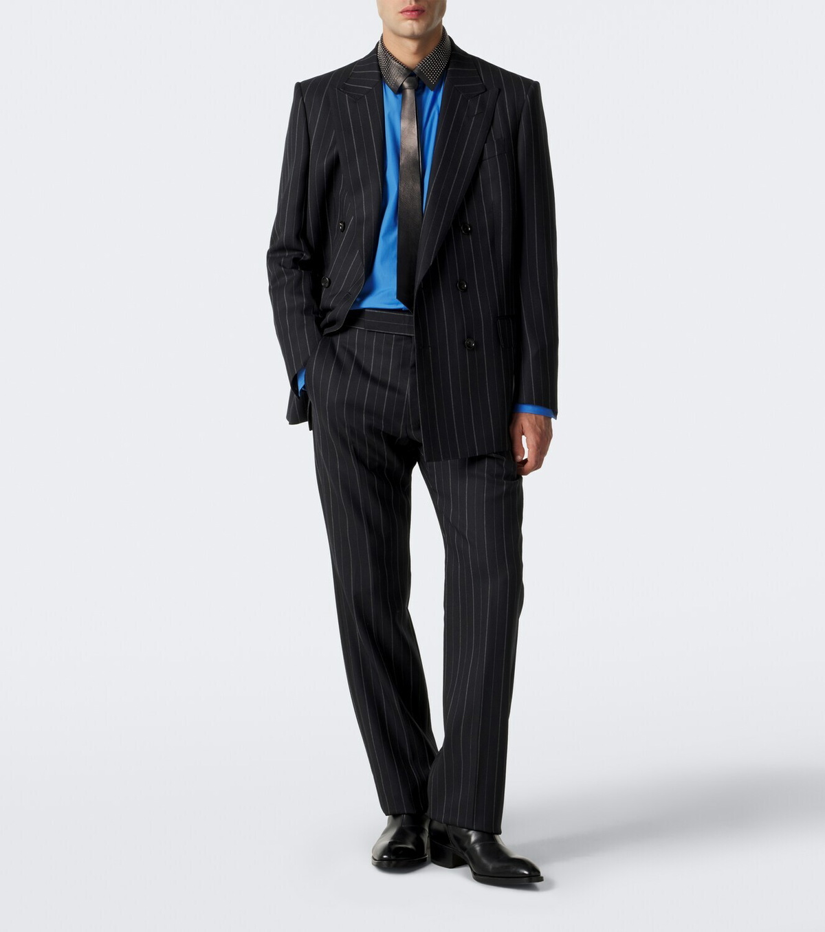 Tom Ford Leather-trimmed studded cotton poplin shirt