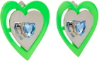 Safsafu Silver & Green Heart Earrings