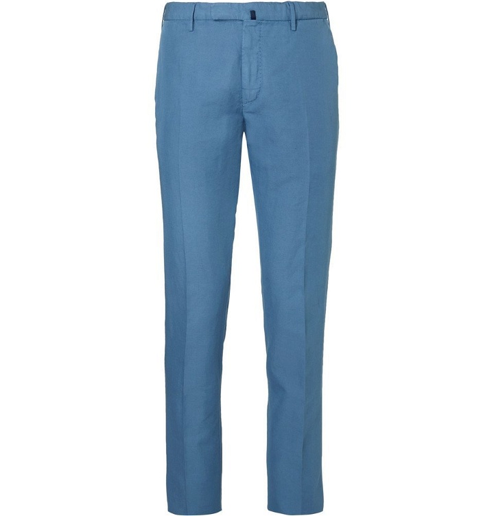 Photo: Incotex - Slim-Fit Garment-Dyed Linen and Cotton-Blend Trousers - Men - Blue