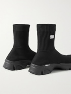 Balenciaga - Speed 3.0 Logo-Jacquard Stretch-Knit Slip-On Sneakers - Black