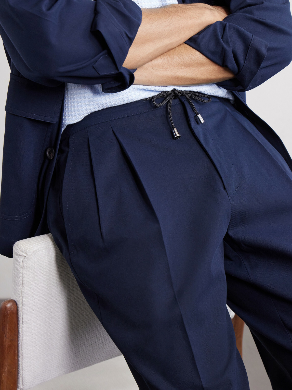 De Petrillo - Straight-Leg Pleated Cotton-Twill Trousers - Blue