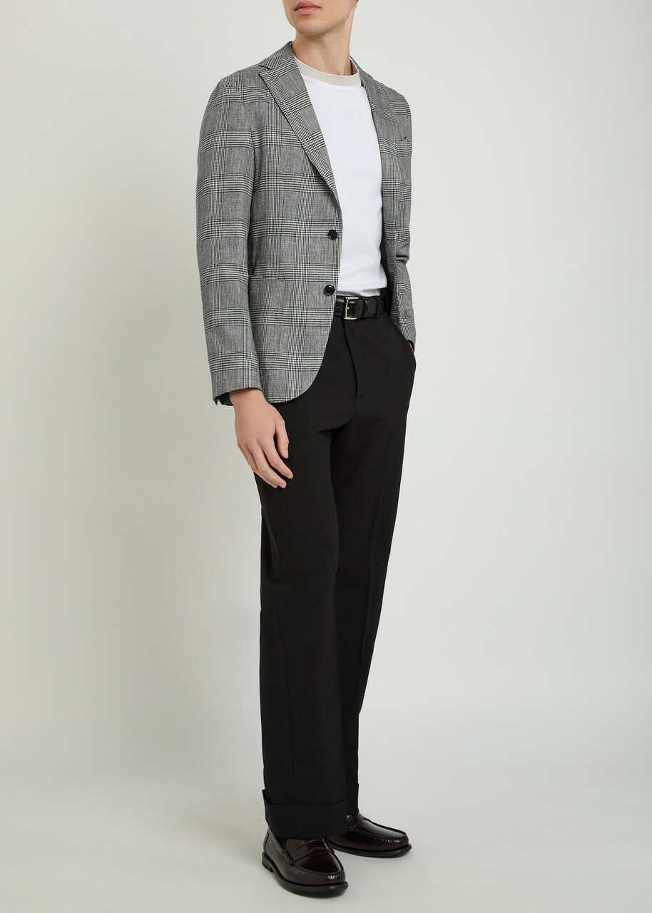 Boss Hanry Checked Cotton and Linen-wool Blazer Grey