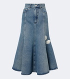 Erdem Floral-appliqué denim midi skirt
