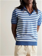DOPPIAA - Slim-Fit Striped Cotton Polo Shirt - Blue