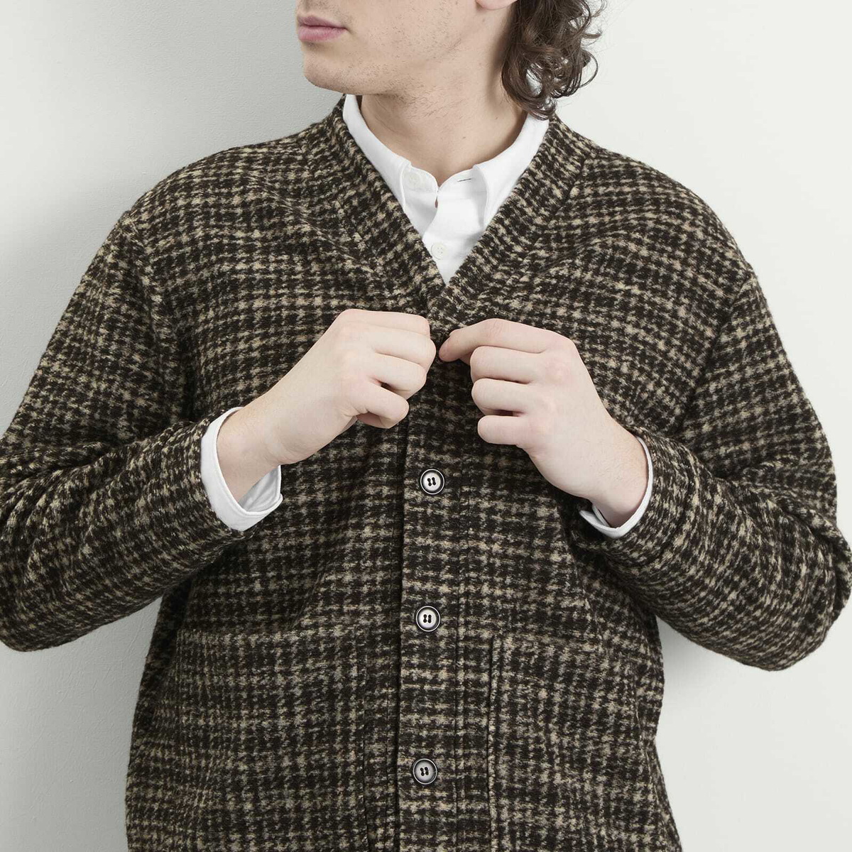 Universal Works Men's Jacquard Knit Advance Cardigan in Brown