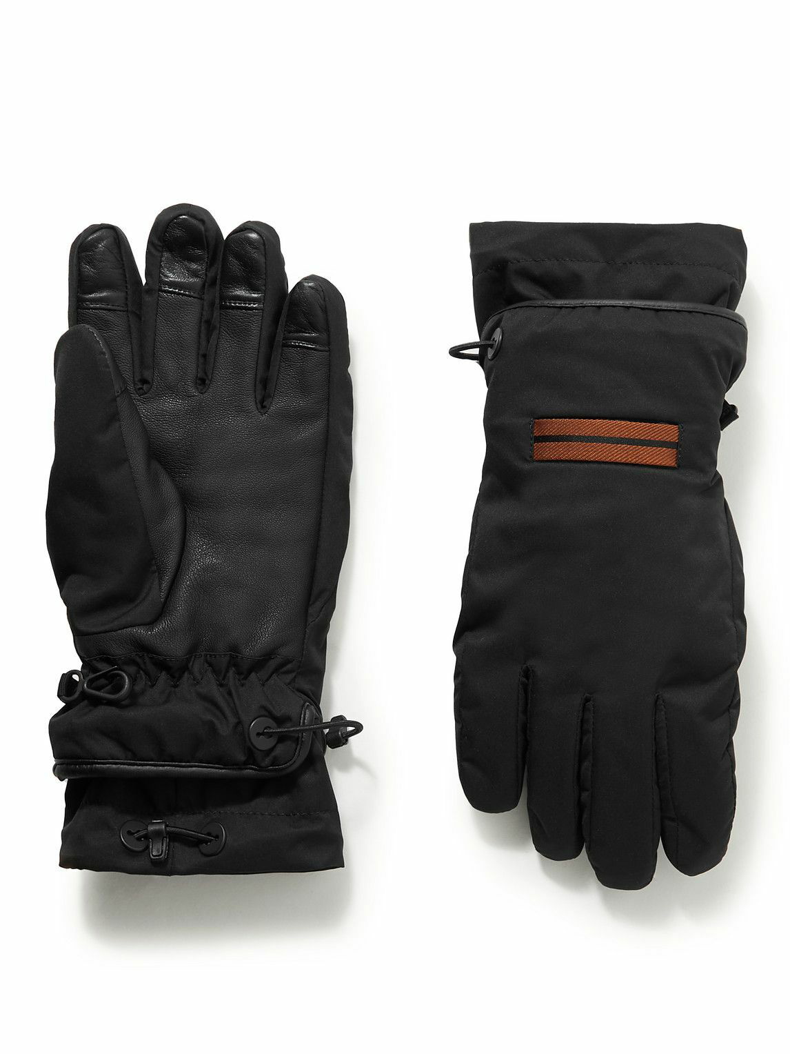 Zegna - Leather and Grosgrain-Trimmed Shell Gloves - Black Zegna