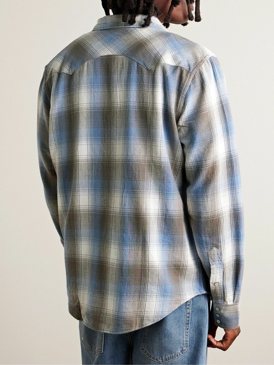 RRL - Allen Checked Cotton-Flannel Western Shirt - Blue RRL