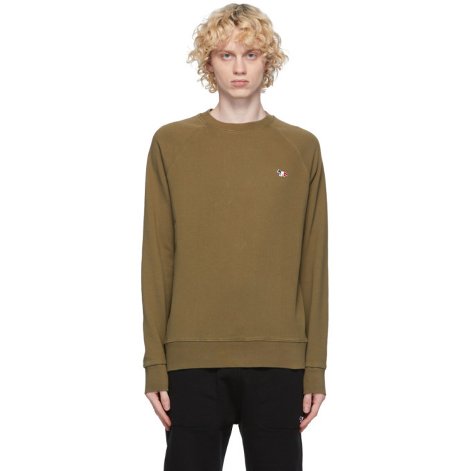 Photo: Maison Kitsune Khaki Tricolor Fox Sweatshirt