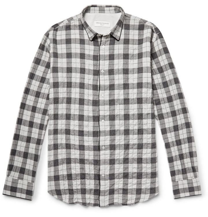 Photo: Officine Generale - Checked Textured Cotton-Blend Flannel Shirt - Men - Gray