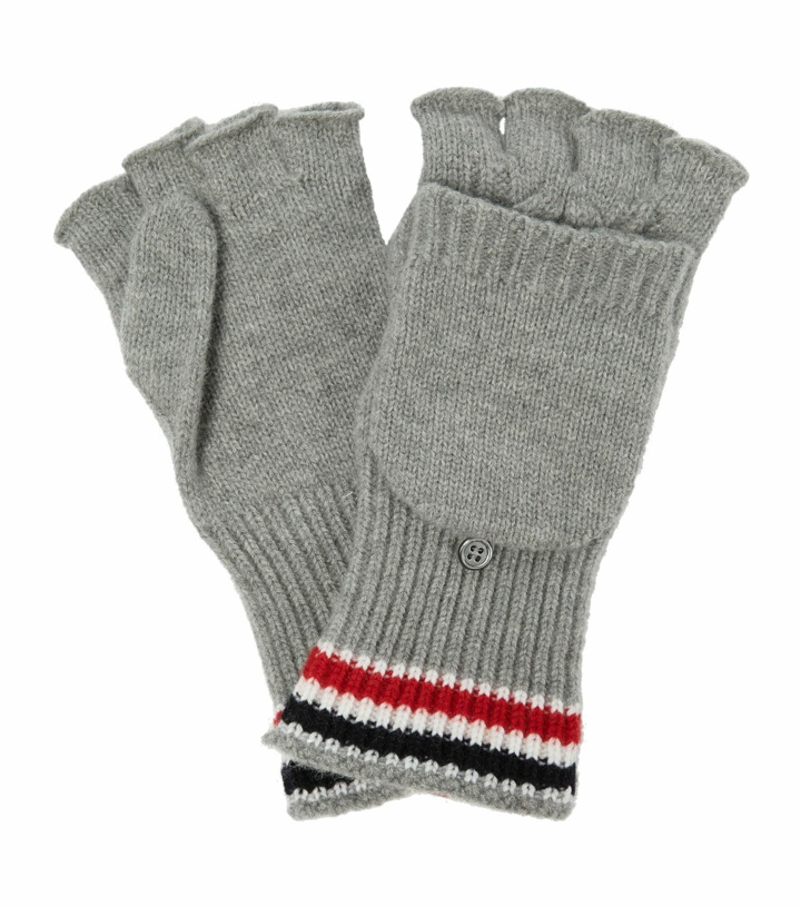 Photo: Thom Browne - Striped fingerless virgin wool gloves