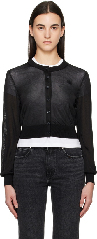 Photo: alexanderwang.t Black Logo-Embroidered Cropped Cardigan