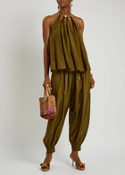 Zimmermann Mohon Cuffed Silk Trousers Olive